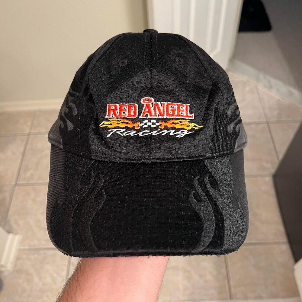 Black, Red Angel racing flames mesh hat
